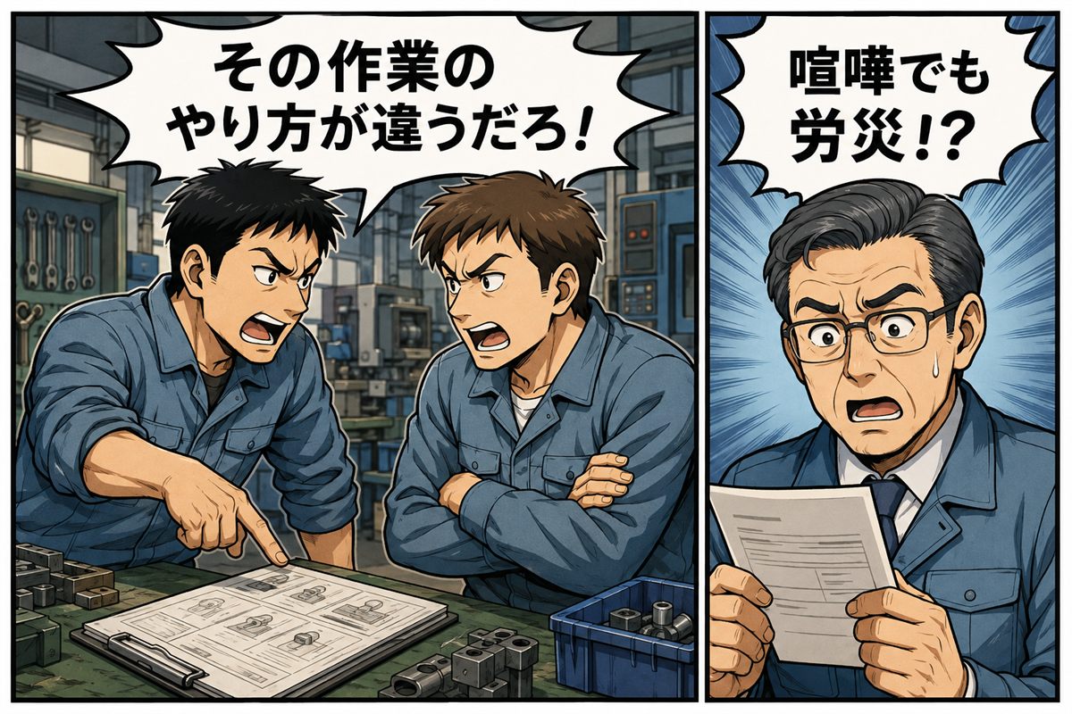 作業方法をめぐり口論する社員と、労災に驚く社長