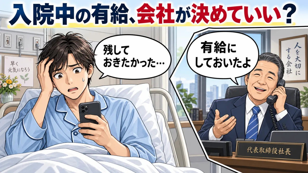 入院中に有給を使われて困る社員と、電話で「有給にしておいたよ」と話す社長