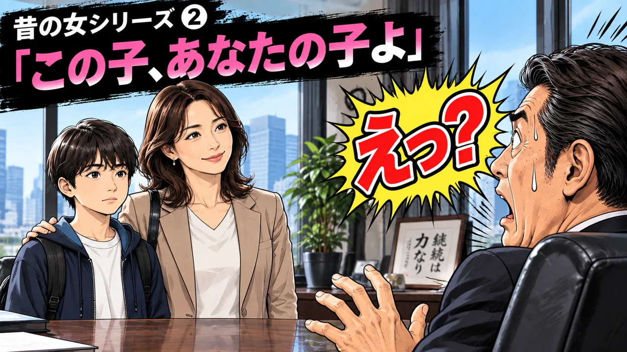 中学生くらいの男の子を連れて訪れた女性と、「えっ？」と驚く社長