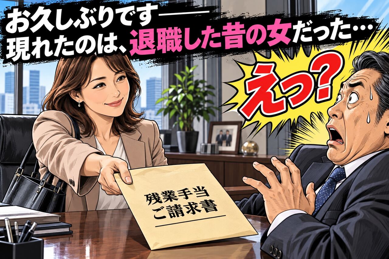 昔の女性社員から残業手当の請求書を渡され、驚く社長